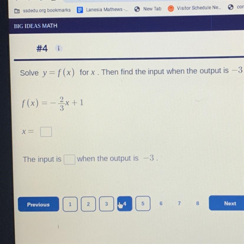 Solve for y=f(x) X= What is the input when the output is -3-example-1