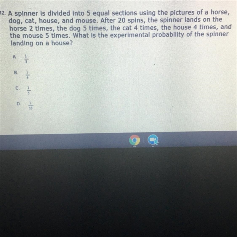 A spinner is divided into 5 equal sections using the pictures of a horse, dog, cat-example-1