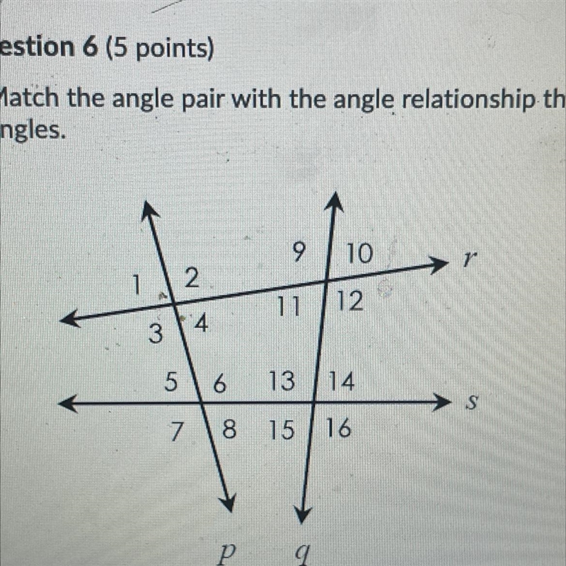 Match the angle pair with the angle relationship that beat represent the pair of angles-example-1