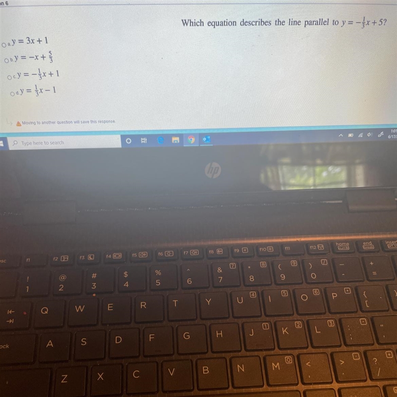 What line describes the line parallel to y= -1/3x+5 ?-example-1