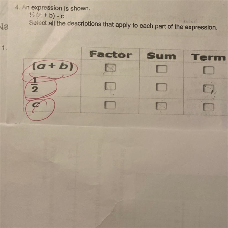 4. An expression is shown. 2 (a + b)-C Select all the descriptions that apply to each-example-1