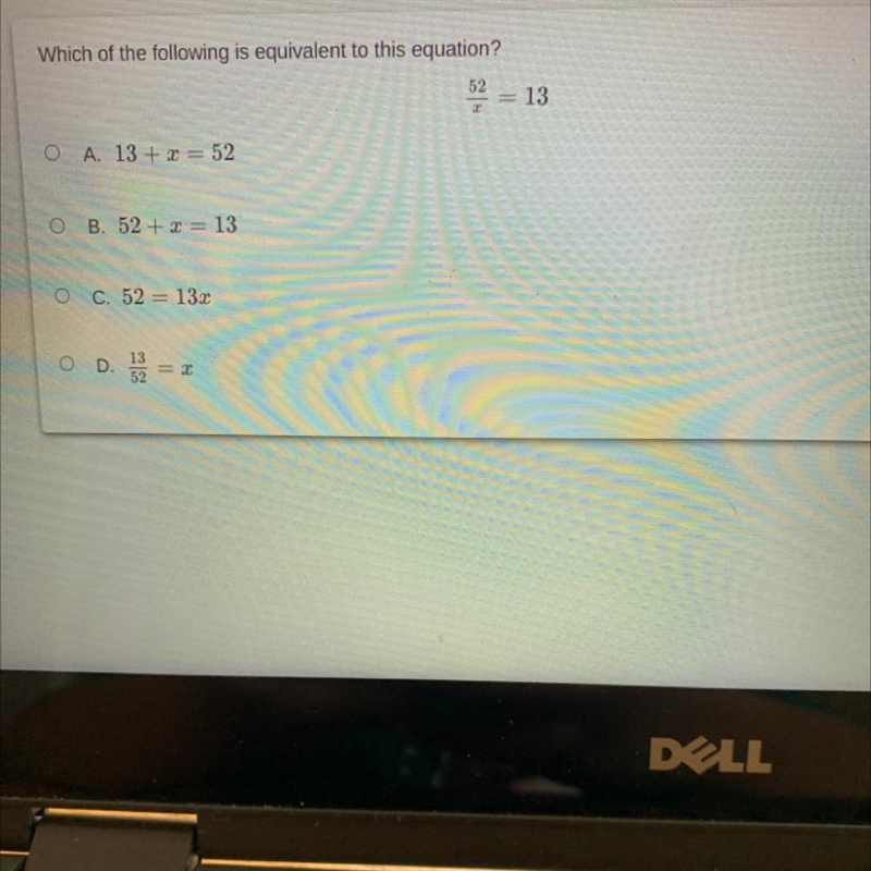 How do you solve 52/x = 13-example-1