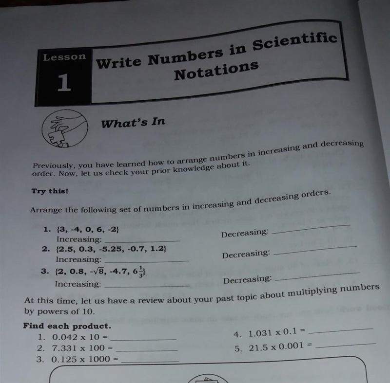 Try this! Arrange the following set of numbers in increasing and decreasing orders-example-1