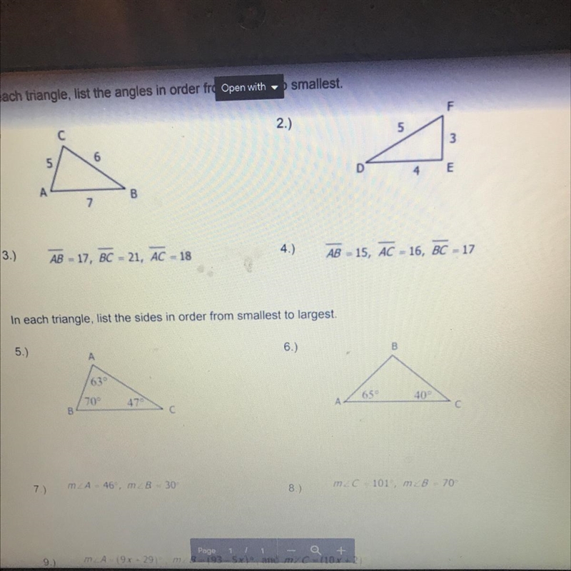 Will give brainless if you answer now . Put all angles in order from largest to smallest-example-1