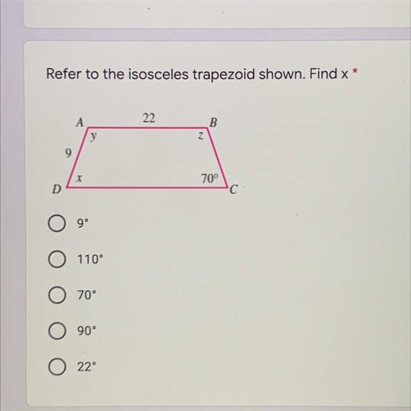 Refer to the isosceles trapezoid shown. Find x-example-1