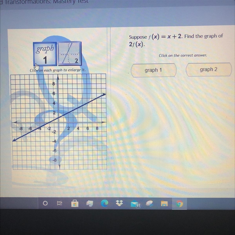 Please help if you can!! Suppose f(x) = x+ 2. Find the graph of 2f(x). Click on the-example-1