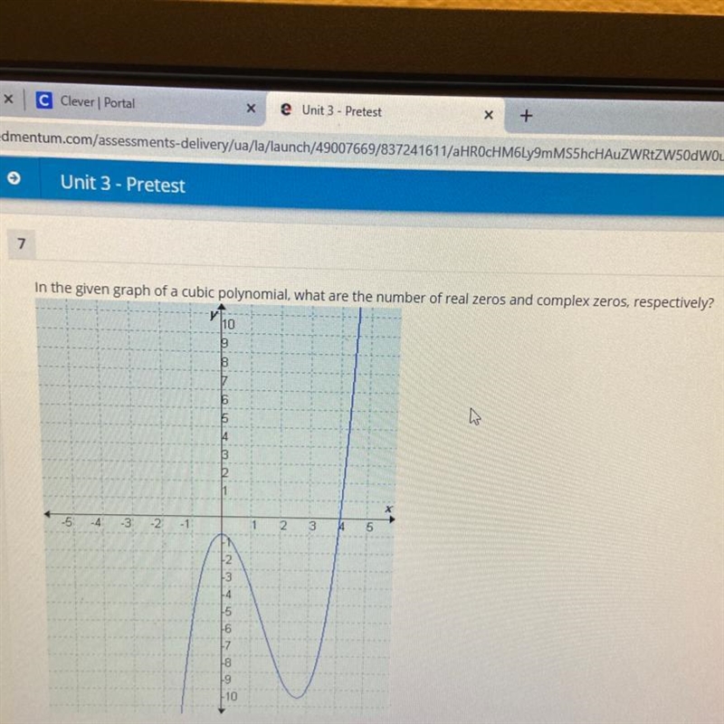 in the given graph of a cubic polynomial, what are the number of real zeros and complex-example-1