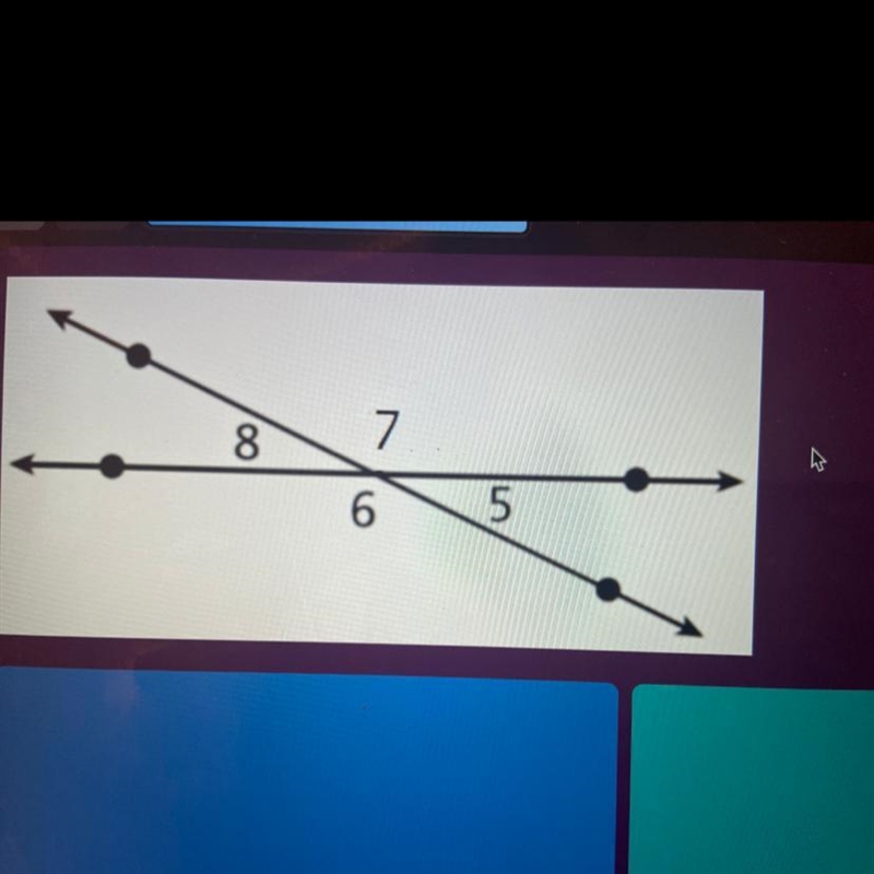 Which angles are vertical angles? <8 and <6 <8 and <7 <8 and <5-example-1