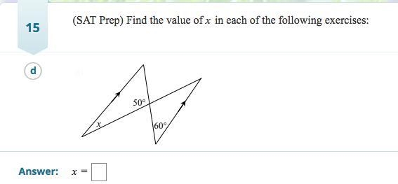 Sat prep find the value of x in each of the following exercises-example-1