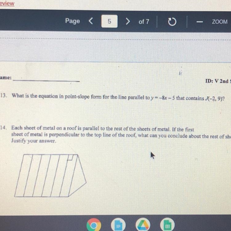 What is the equation in point-slope form for the line parallel to y=-8x - 5 that contains-example-1