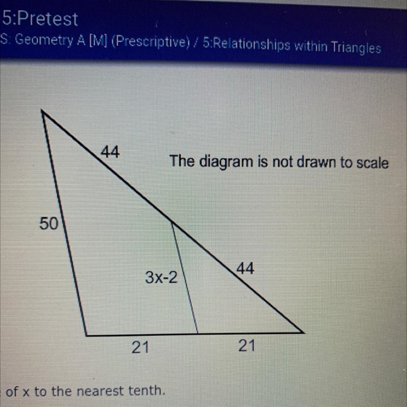 The diagram is not drawn to scale Find the value of x to the nearest tenth. Options-example-1