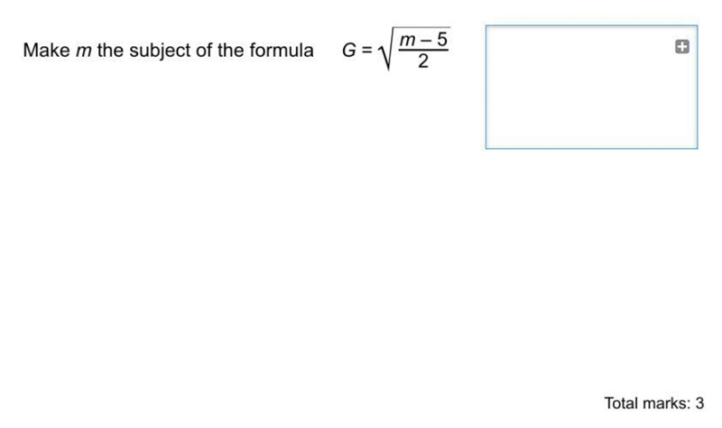 Make m the subject of the formula g=√m-5/2-example-1