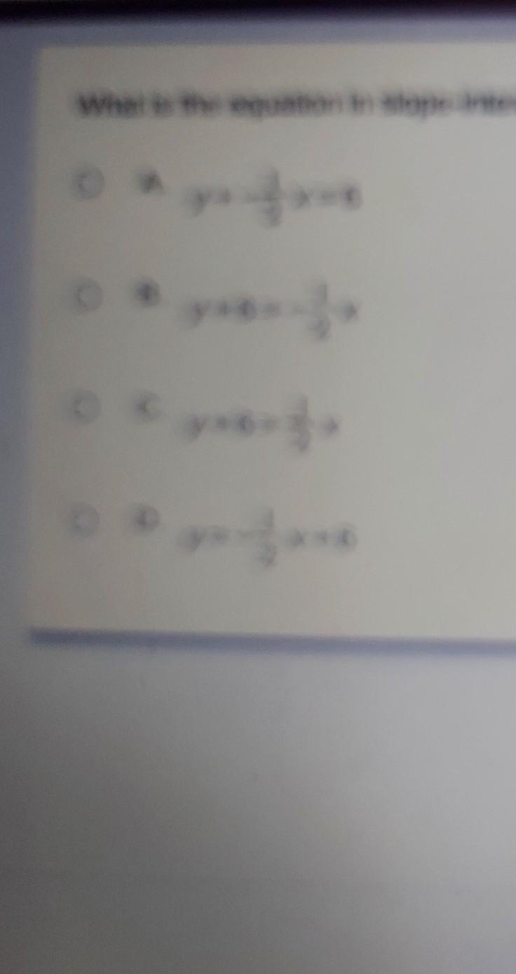 what is the equation in slope intercept form of a line that has a slope of -1/2 and-example-1