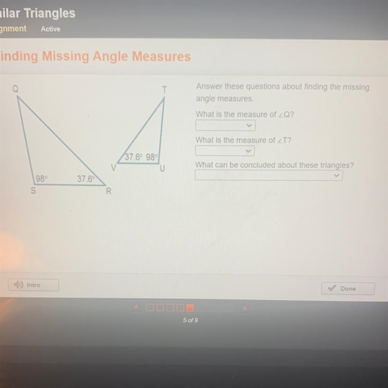 Answer these questions about finding the missing angle measures. What is the measure-example-1