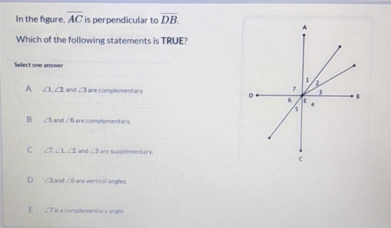 In the figure, AC is perpendicular to DB. Which of the following statements is TRUE-example-1