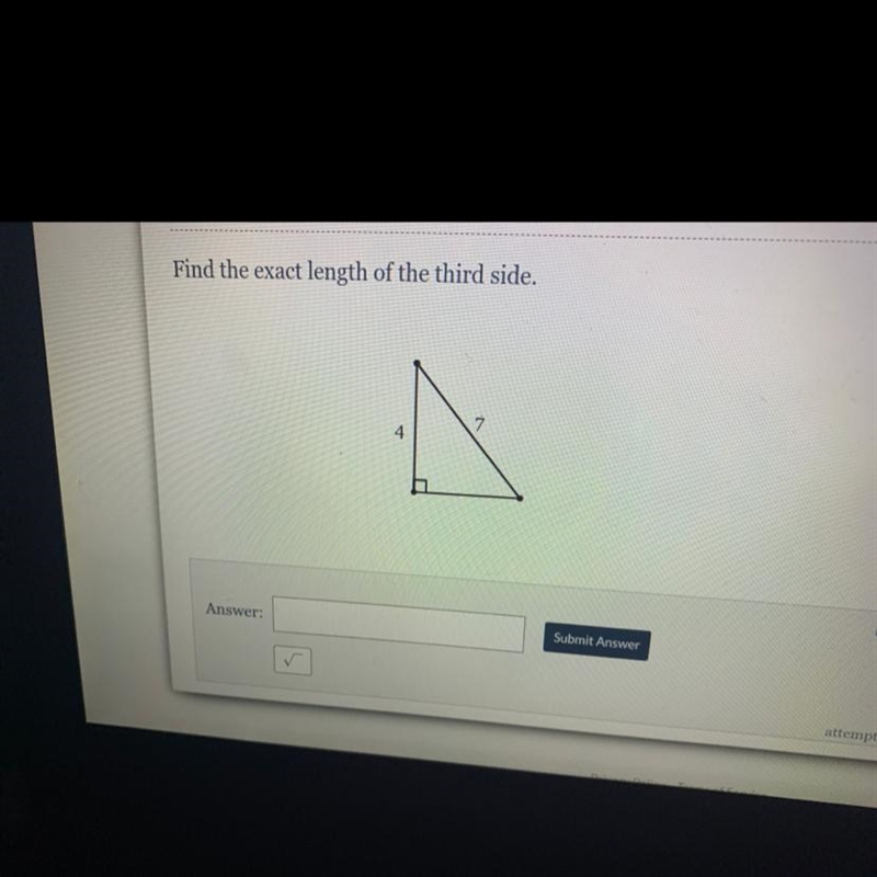 Find the exact length of the third side. 7 4-example-1