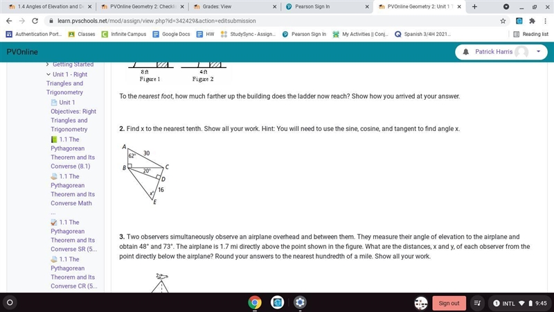 Find x to the nearest tenth. Show all your work. Hint: You will need to use the sine-example-1