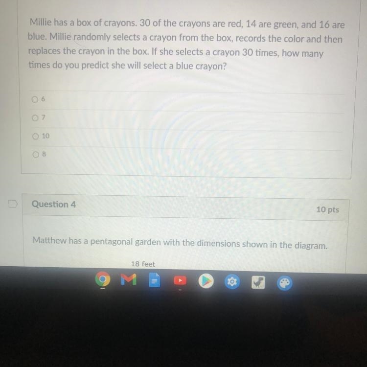 Millie has a box of crayons. 30 of the crayons are red, 14 are green, and 16 are blue-example-1