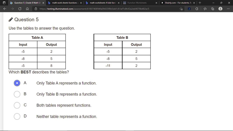 Help quick! Which BEST describes the tables?-example-1