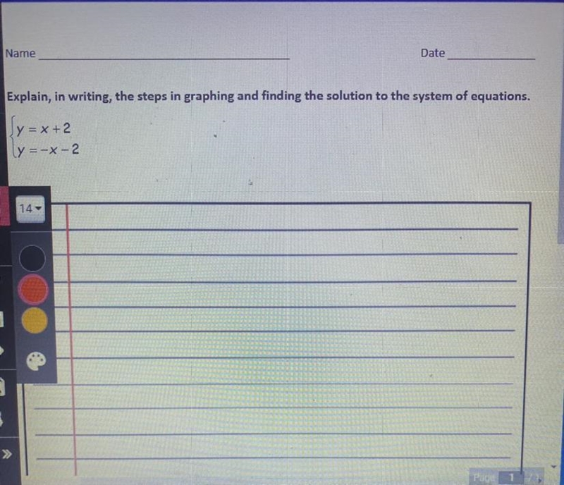 Explain, in writing, the steps in graphing and finding the solution to the system-example-1