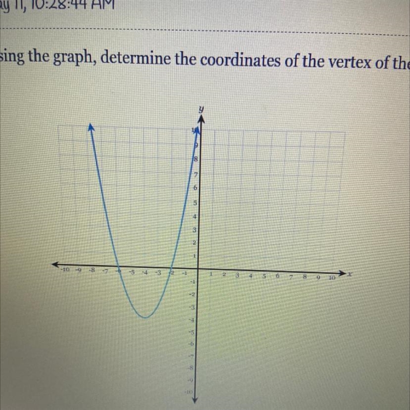 Using the graph, determine the coordinates of the vertex of the parabola.-example-1