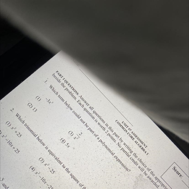 1. Which term below could not be part of a polynomial expression? - 3x 2 (1) (3) x-example-1