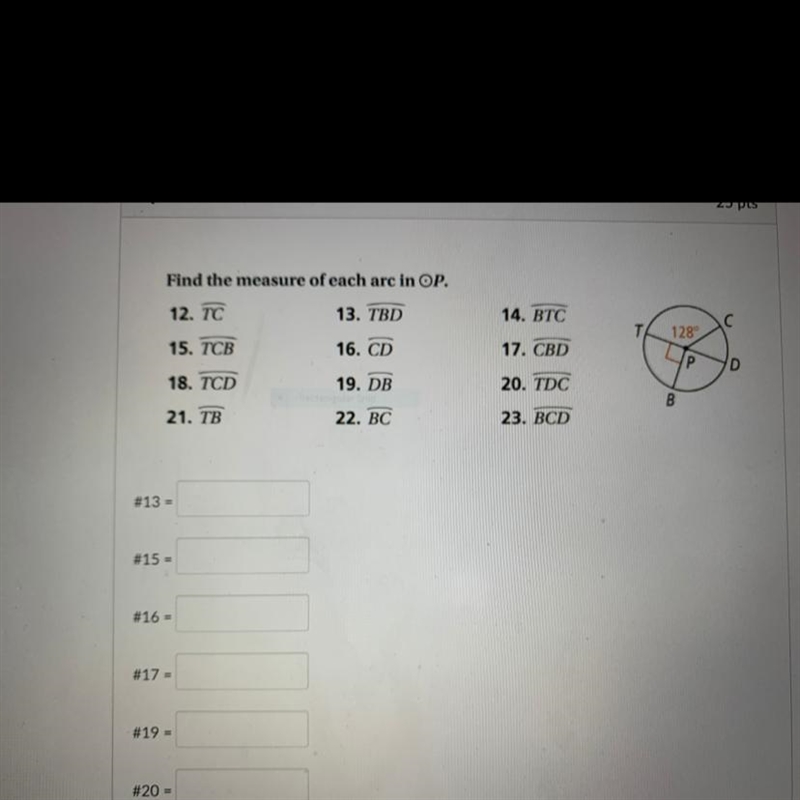 Find the measure of each arc in OP-example-1