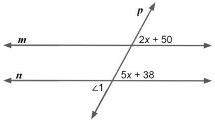 Lines m and n are parallel. What is the measure of ∠1? A: 65 B: Not here C: 4 D: 58-example-1