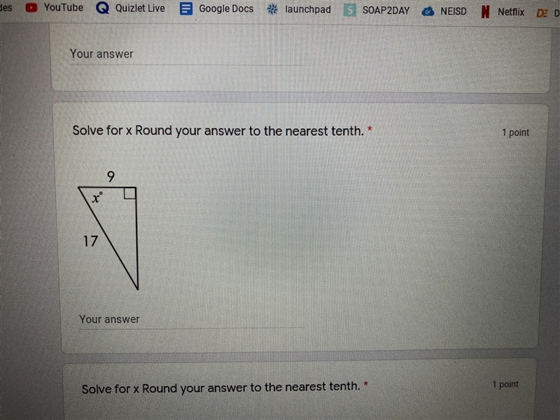 Solve for x round your answer to the nearest tenth-example-1