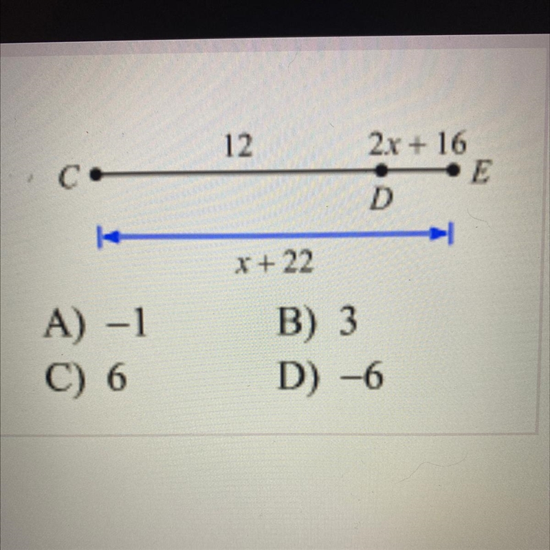 Solve for x A)-1 B)3 C)6 D)-6-example-1