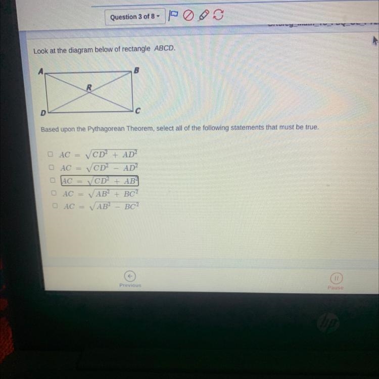 Based on the Pythagorean theorem, select all of the following statements that must-example-1