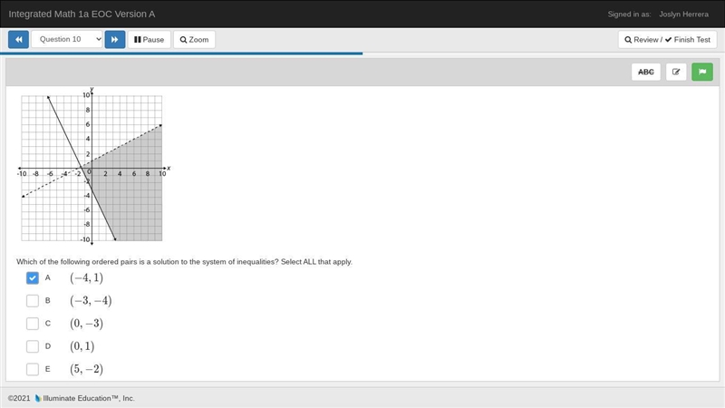 A graphed system of linear inequalities is shown below. image 28bfc30ab63a4ce9803aa-example-1