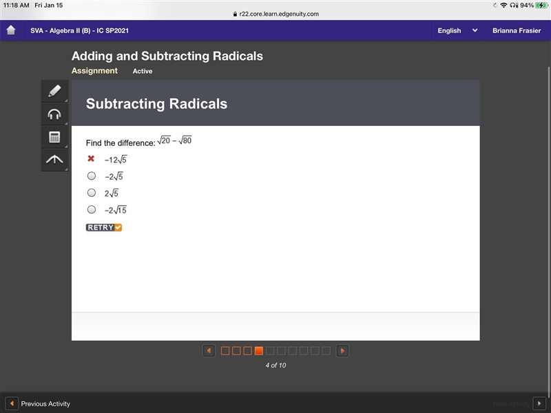 Find the difference, radicals plz help:(-example-1