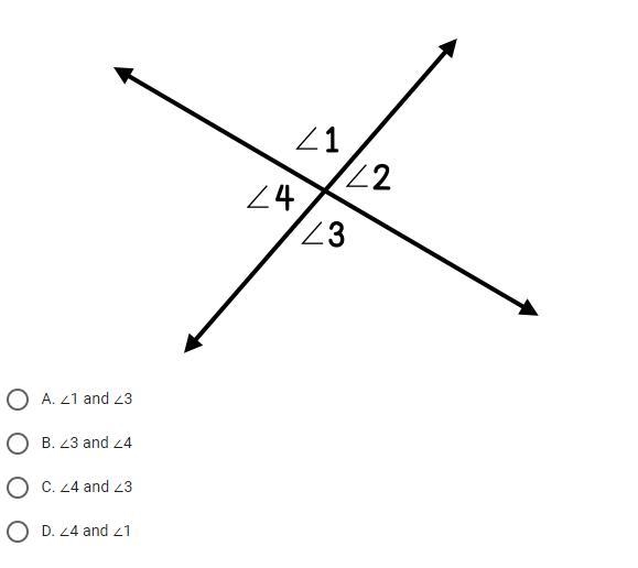 Which of the angles below are vertical angles?-example-1