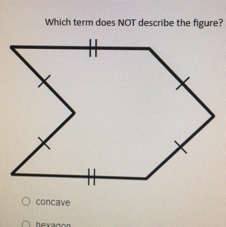 HELPP what term does NOT describe the figure? - concave - hexagon - polygon - regular-example-1