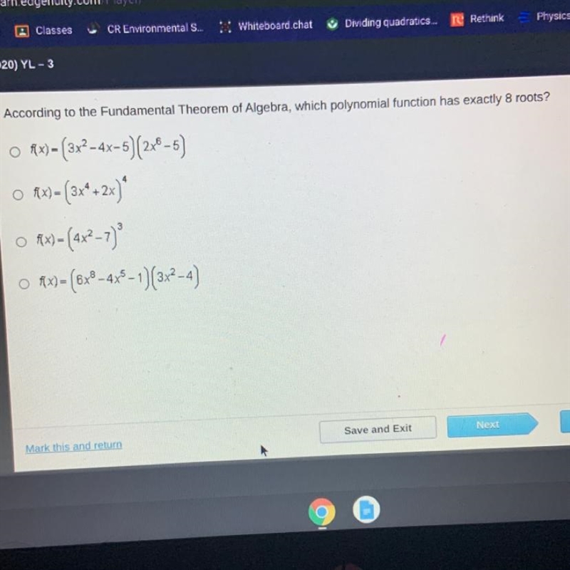 According to the Fundamental Theorem of Algebra, which polynomial function has exactly-example-1