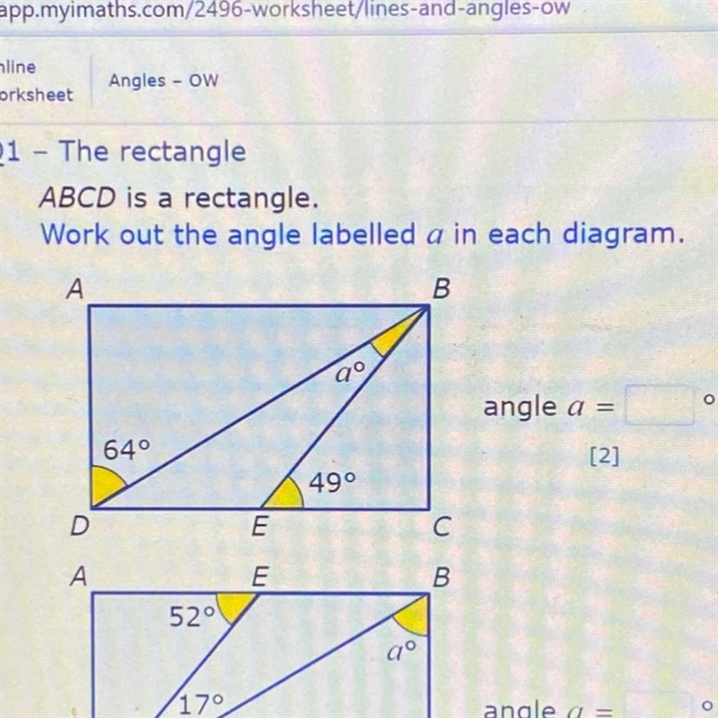 Work out angle ‘a’ angles - OW-example-1