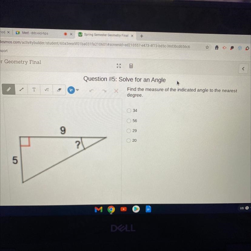 Question 5:Solve for a Side Find the missing side. Round to the nearest tenth.-example-1