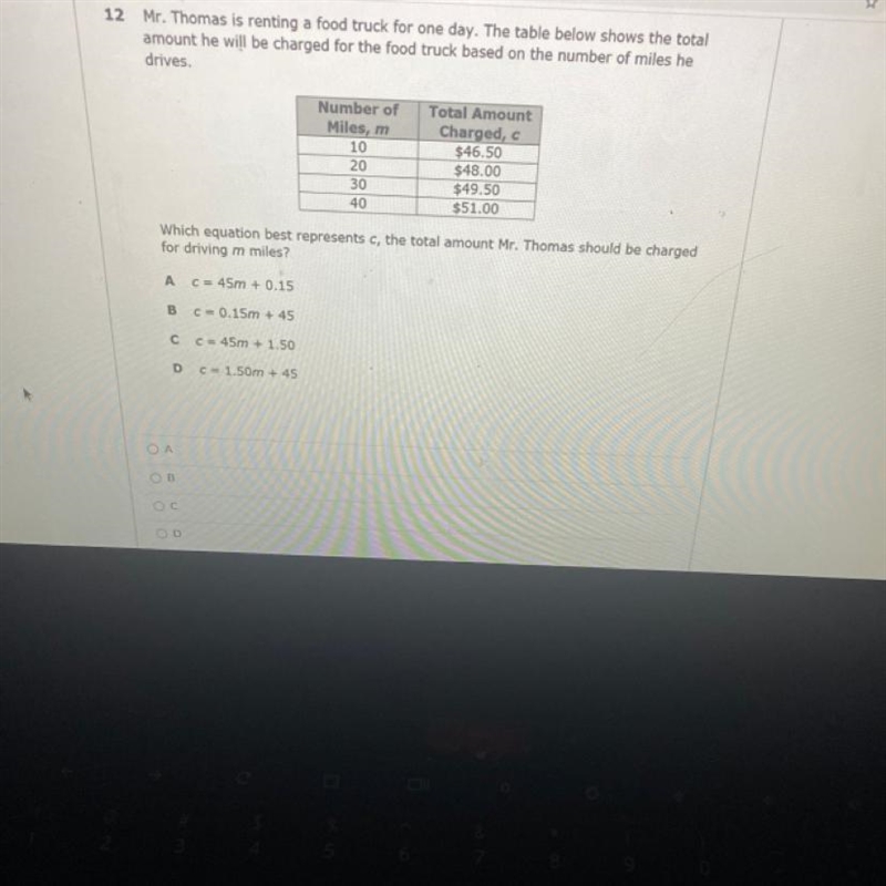 Which equation best represents c, the total amount Mr. Thomas should be charged for-example-1