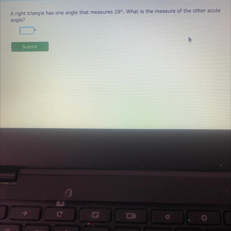 What is the measure of the other acute angle ?-example-1