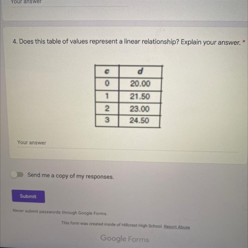 PLSSSSSSSS HELPP Does this table of values represent a linear relationship? Explain-example-1