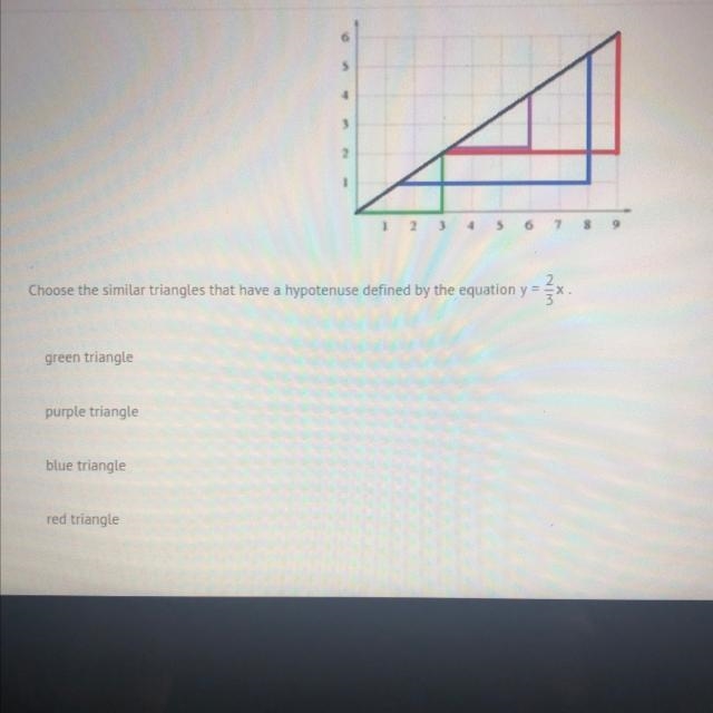 HELP NEED HELP! Choose the similar triangles that have a hypotenuse defined by the-example-1