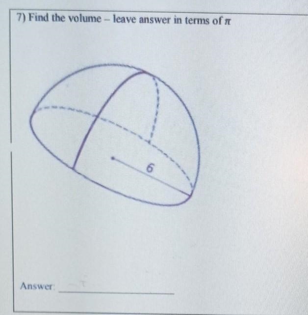 Find the volume - leave answer in terms of π​-example-1