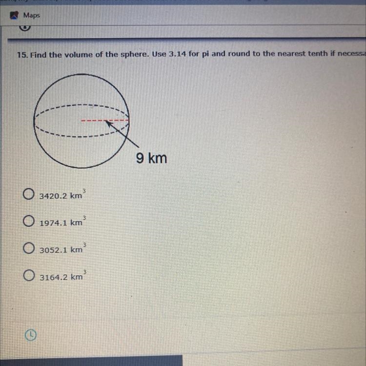 15. Find the volume of the sphere. Use 3.14 for pi and round to the nearest tenth-example-1