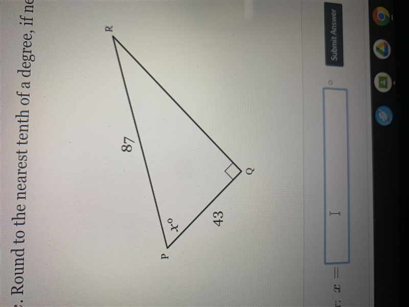 Solve for X, Round to the nearest 10th of a degree if necessary 43 87-example-1