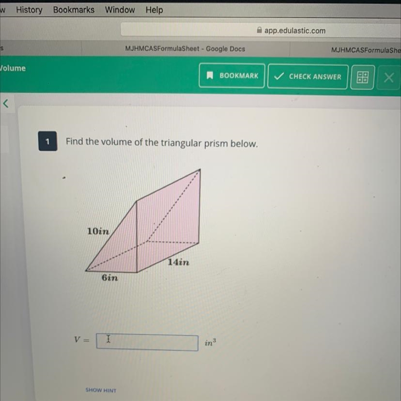 What is the volume of the triangular prism Hight 10in Base 14 in Length 6-example-1