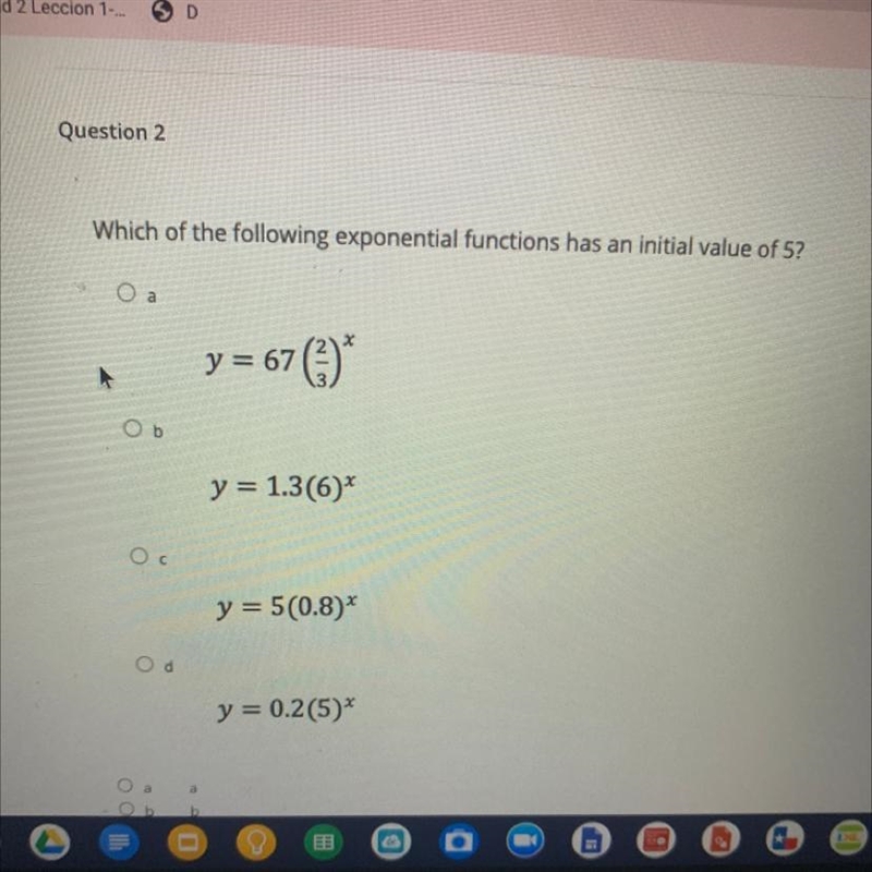 Which of the following exponential functions has an initial value of 5?-example-1