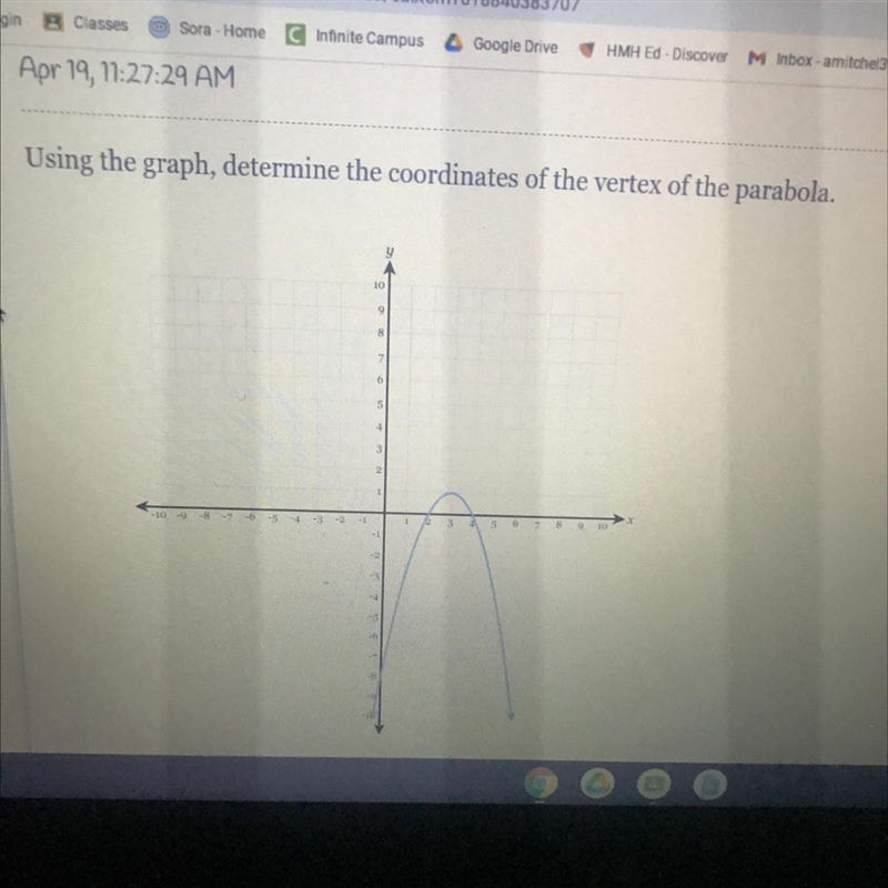 Using the graph, determine the coordinates of the vertex of the parabola-example-1