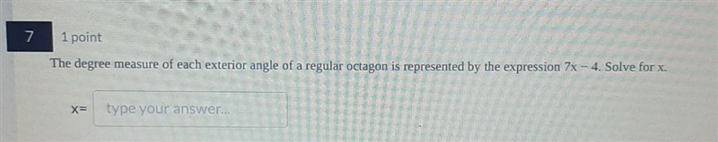 The degree measure of each exterior angle of a regular octagon is represented by the-example-1