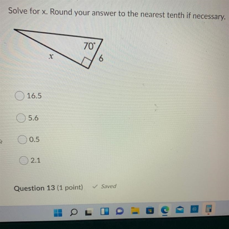 Solve for x. Round your answer to the nearest tenth if necessary. 70° 6 X-example-1